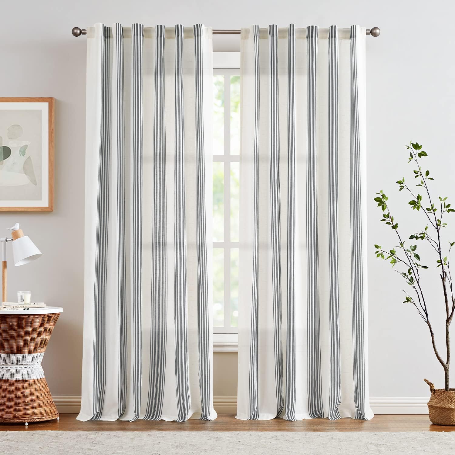Amazon.com: jinchan Striped Linen Blend Curtains 108 Inches Long
